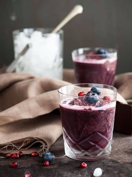 Blueberry pomegranate matcha slushie