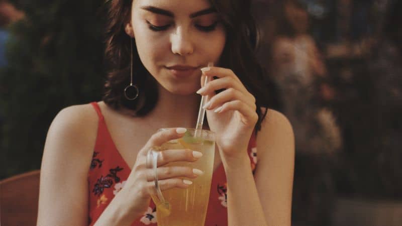 Girl drinking cold brewed green tea