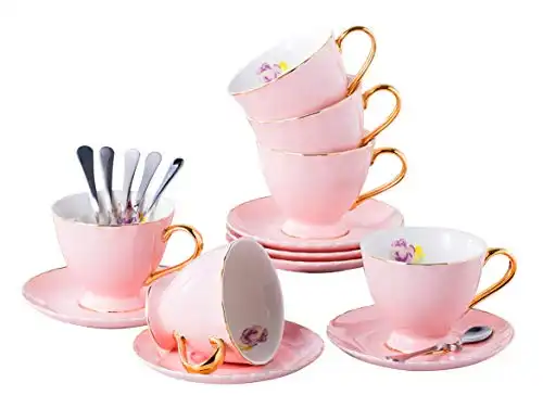 Jusalpha Porcelain Tea Cup, Saucer and Spoon Set