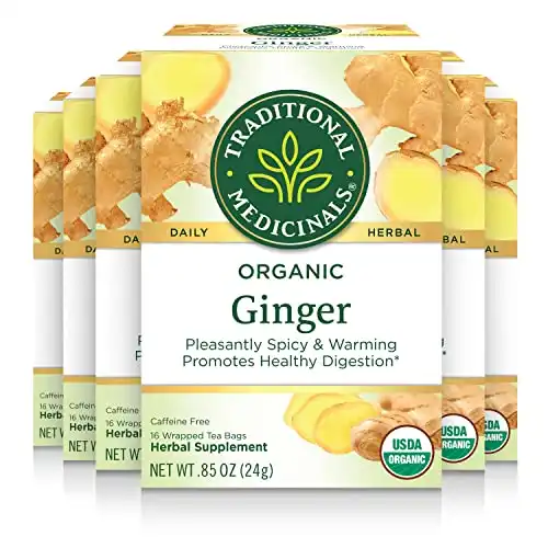Traditional Medicinals Organic Ginger Herbal Leaf Tea (6 Packs of 16 Tea Bags Each)